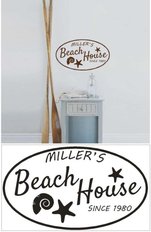 Vinyl Decals Wall Art Stickers - Beach House (Personalise)