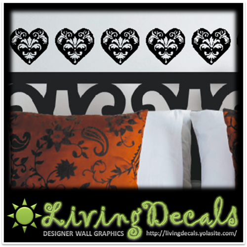 Vinyl Decals Wall Art Stickers - Damask Hearts