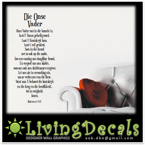 Vinyl Decals Wall Art Stickers - Die Onse Vader (Afrikaans)