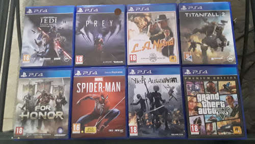 8 PS4 games. Spiderman,For honor, prey,  GTA 5, LA Noire, Titanfall 2, Nier Automata, Star wars