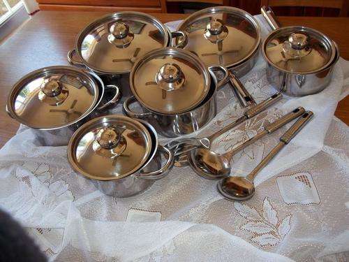 HEAVEY BOTTON TOP QUALITY 15 PC STAINLESS STEEL POTS &PANS SET WITH STAINLESS STEEL LIDS
