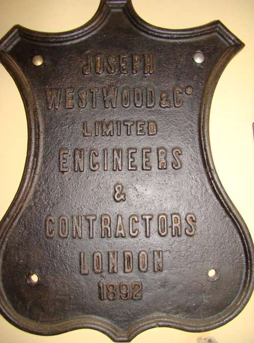 JOSEPH WESTWOOD CONTRACTORS  1892   CAST IRON PLAQUE