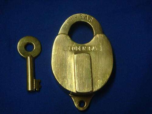 Solid brass vintage railway padlock with key in perfect working condition