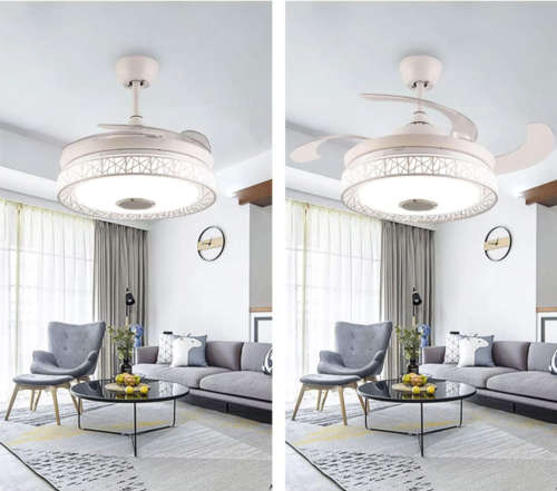 White Bird Nest Retractable Ceiling Fan With Blue Tooth Speaker
