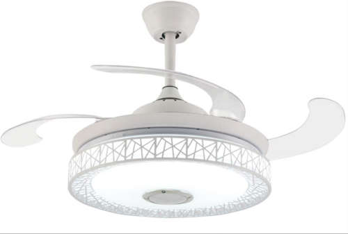 White Bird Nest Retractable Ceiling Fan With Blue Tooth Speaker