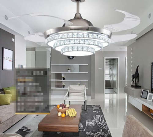 Retractable Blade Crystal Ceiling Fan With Remote
