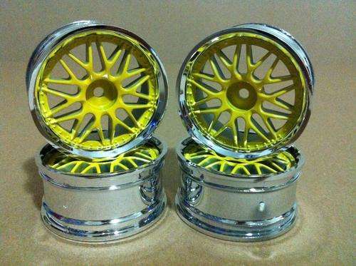 * 1/10 RC Car * Set of 4pc Rims/Wheels * Chrome/Yellow * Free Shipping! *
