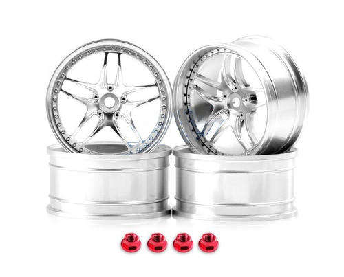 * 1/10 RC * Set of 4pc Rims Wheels with Wheel Nuts * Flat Silver * Free Shipping! *