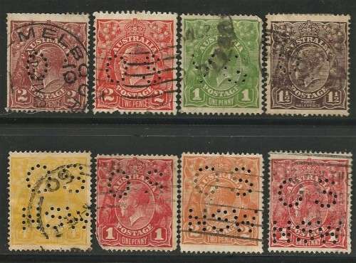 AUSTRALIA KGV PERFIN SELECTION - 2 SCANS