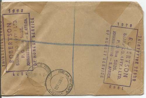 UNION REGISTERED POSTAL ITEM - SENT BY ROBERTSON STAMP CO SEE SCANS