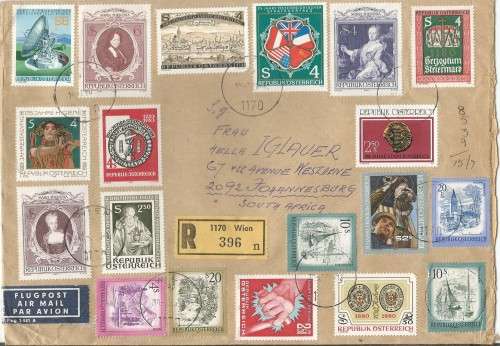 AUSTRIA - REGISTERED AIRMAIL COVER FILLED WITH STAMPS