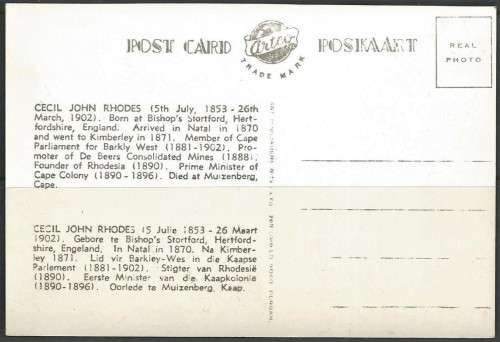 VINTAGE POSTCARD - CECIL JOHN RHODES - GREAT CONDITION