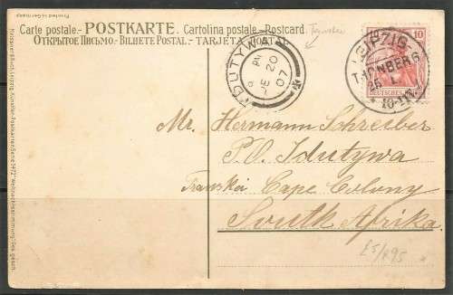 OLD GERMAN POSTCARD SENT TO TRANSKEI IN 1907
