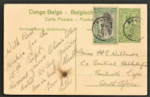 BELGIUM CONGO USED POSTCARD  - SEE BOTH SCANS