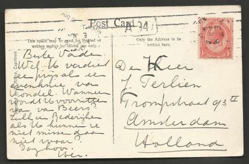 UNION POSTCARD USED - SENT TO AMSTERDAM SUPERB CONDITION
