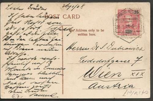1908 USED POSTCARD FROM LOURENCO MARQUES TO AUSTRIA - SUPERB COND