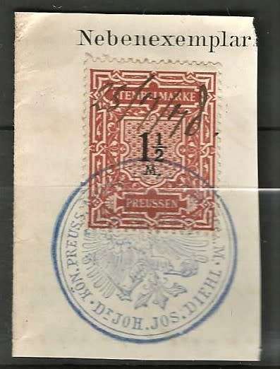 PRUSSIA 2 X STAMP DUTIES WITH LOVELY CANCELLATIONS