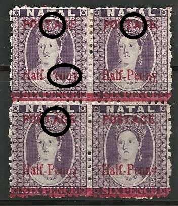 NATAL 1895 CHALON BLOCK MM WITH `PEUNY AND OTHER VARIETIES AS HIGHLIGTED - HIGH CV