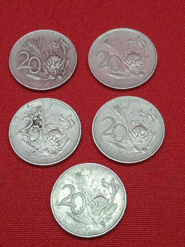 5 X 1965 20 CENT COINS
