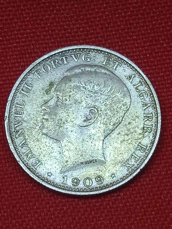 PORTUGAL 1909 SILVER 200 REIS