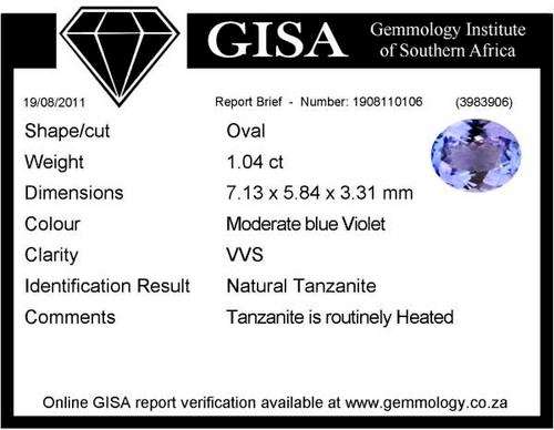 GISA CERTIFIED TANZANITE