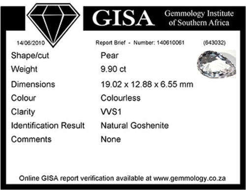 *** HIMALAYAN BERYL *** G.I.S.A. CERTIFIED 9.90CT GOSHENITE  Colourless, VVS