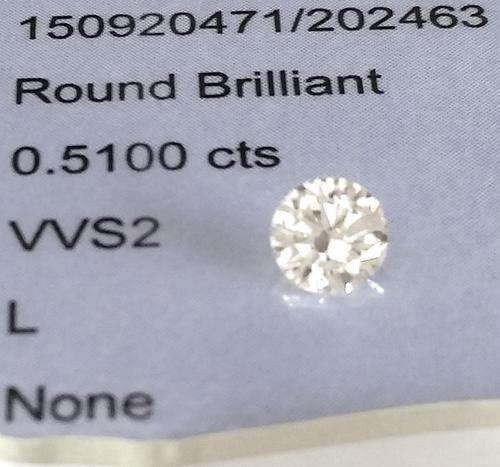 0.510CT certified Diamond   L / VVS2