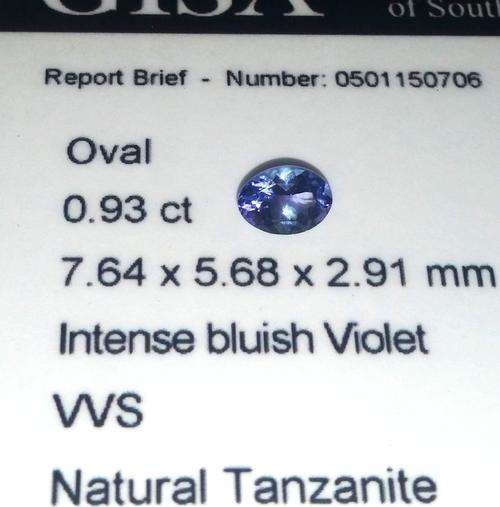 0.930CT TANZANITE [G.I.S.A. CERTIFIED] Intense Blue Violet [bV4/4], VVS