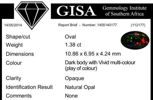 1.38ct Certified black Opal