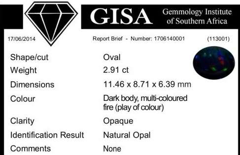 G.I.S.A. CERTIFIED 2.91CT BLACK OPAL