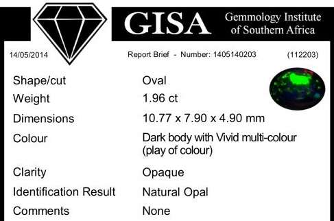 G.I.S.A. CERTIFIED 1.96CT BLACK OPAL