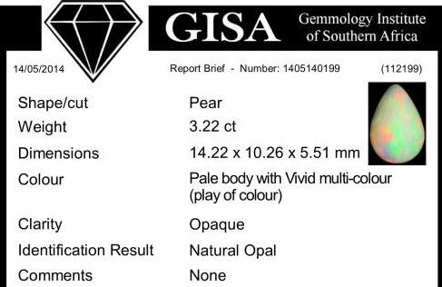 G.I.S.A. CERTIFIED 3.22CT OPAL