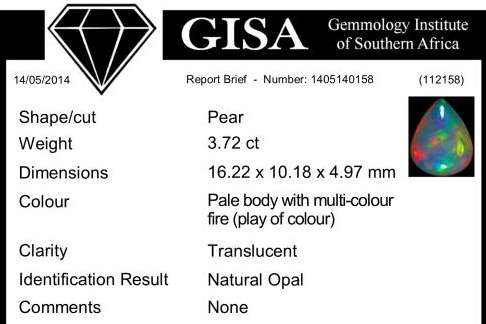 G.I.S.A. CERTIFIED 3.72CT OPAL