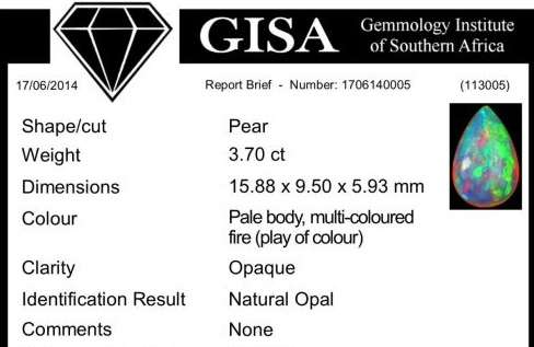 G.I.S.A. CERTIFIED 3.70CT OPAL