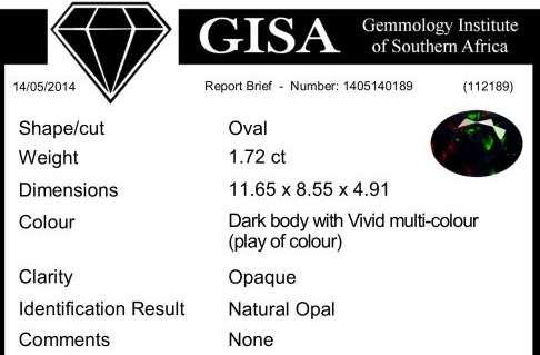 1.72ct Certified Black Opal