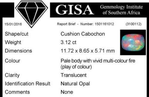 *** OPAL *** G.I.S.A. CERTIFIED 3.12CT OPAL