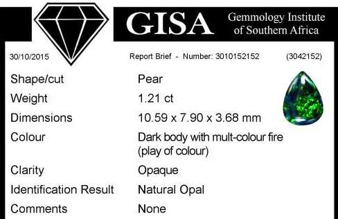 G.I.S.A. CERTIFIED 1.21CT BLACK OPAL  -  Vivid Multi-Colour Fire