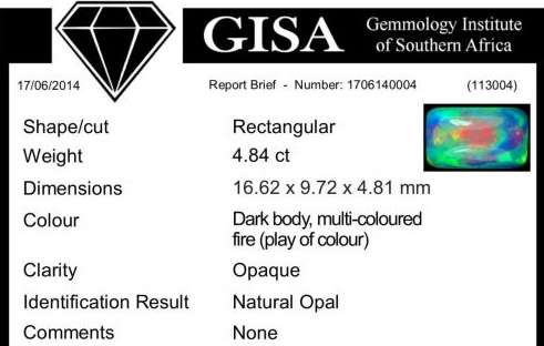 G.I.S.A. CERTIFIED 4.84CT OPAL - AAA GRADE ! Vivid Multi-Colour Play of Fire