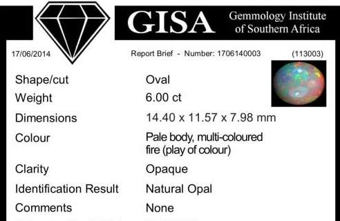 G.I.S.A. CERTIFIED 6.00CT OPAL - AAA GRADE ! Vivid Multi-Colour Play of Fire
