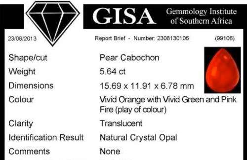 G.I.S.A. Certified Opal 5.64ct Mexican Jelly Opal