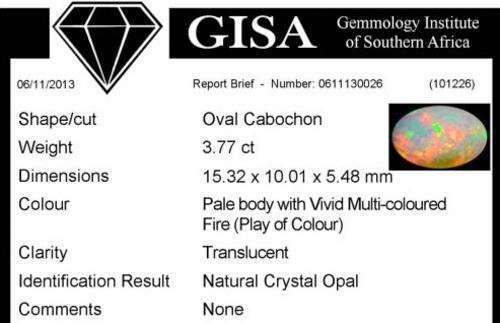 G.I.S.A. CERTIFIED 3.77CT OPAL  -  Vivid Multi-Colour Play of Fire