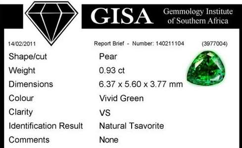 0.93CT NATURAL TSAVORITE [G.I.S.A. CERTIFIED] Vivid Green, VS