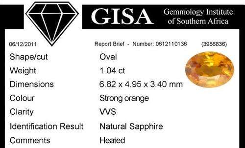 CERTIFIED 1.04CT CEYLON SAPPHIRE  Strong Orange, VVS