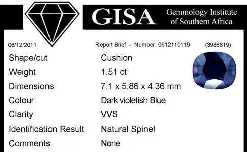1.51CT TANZANIAN SPINEL [G.I.S.A.CERTIFIED] Dark Violetish Blue, VVS