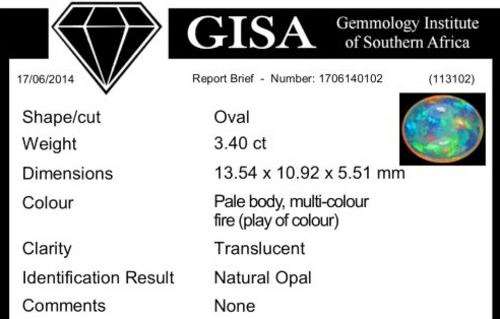 G.I.S.A. CERTIFIED 3.40CT TOP GRADE WELO OPAL  -  Vivid Multi-Colour Play of Fire