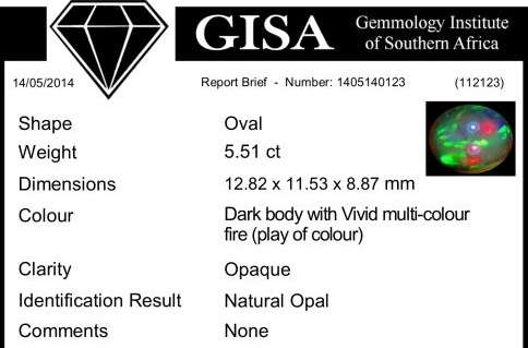 G.I.S.A. CERTIFIED 5.51CT OPAL - Vivid Multi-Colour Play of Fire