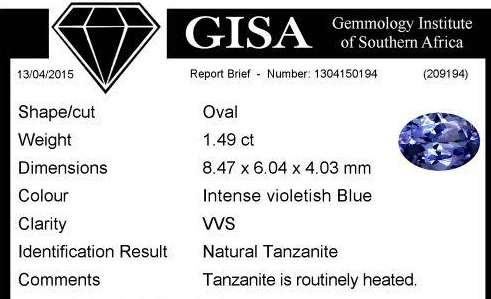 GISA CERTIFIED TANZANITE