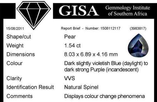 1.54CT SRI LANKAN SPINEL [G.I.S.A.CERTIFIED] ClrChg:DarkVioletBlue/StrongPurple,VVS