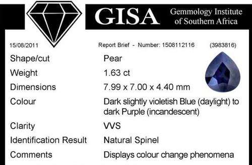 1.63CT SRI LANKAN SPINEL [G.I.S.A.CERTIFIED] ClrChg:SlVioletBlue/DPurple,VVS