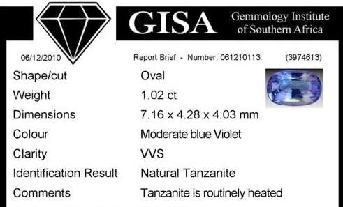GISA CERTIFIED TANZANITE